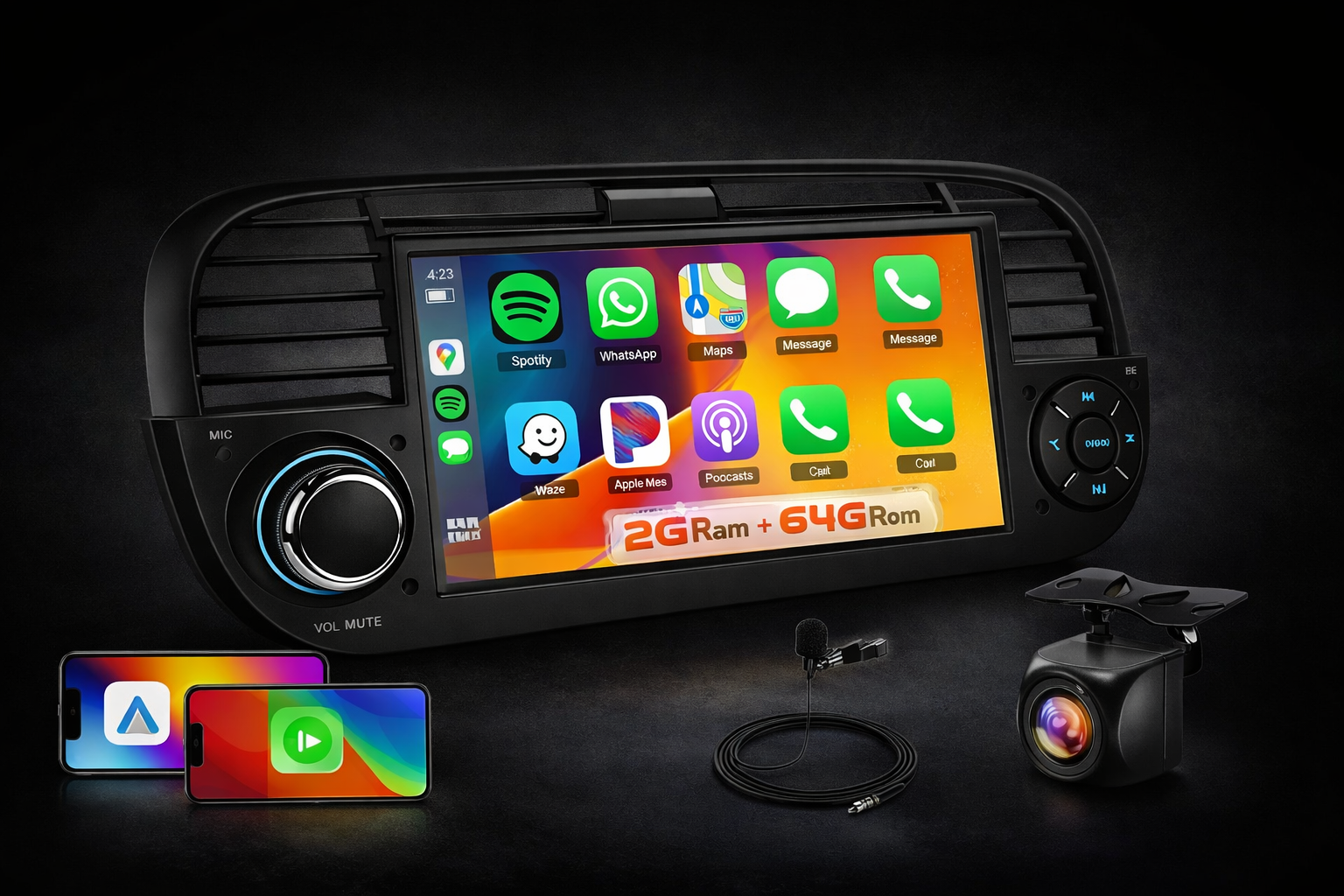 7" Android 13 Carplay Android Auto For Fiat 500 2007-2015