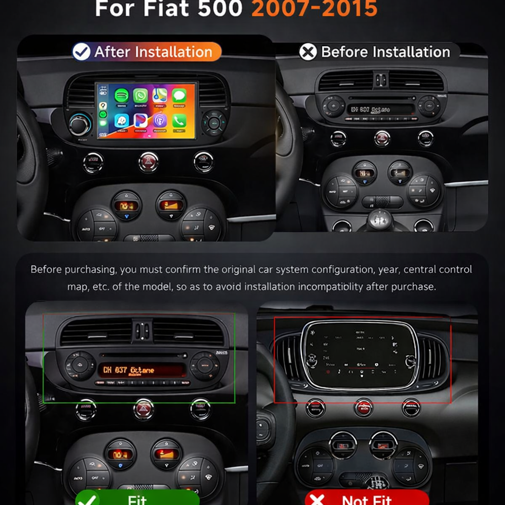 7" Android 13 Carplay Android Auto For Fiat 500 2007-2015