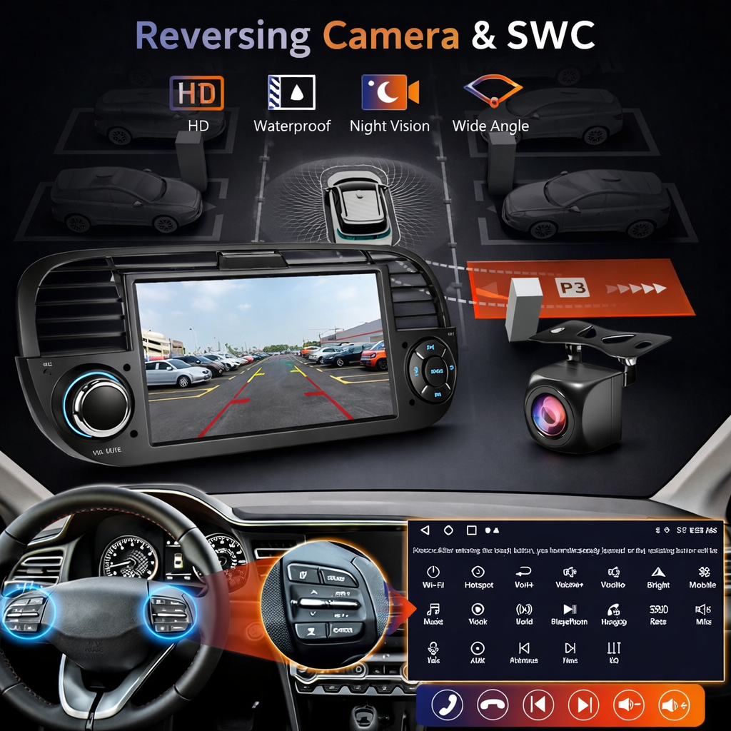 7" Android 13 Carplay Android Auto For Fiat 500 2007-2015