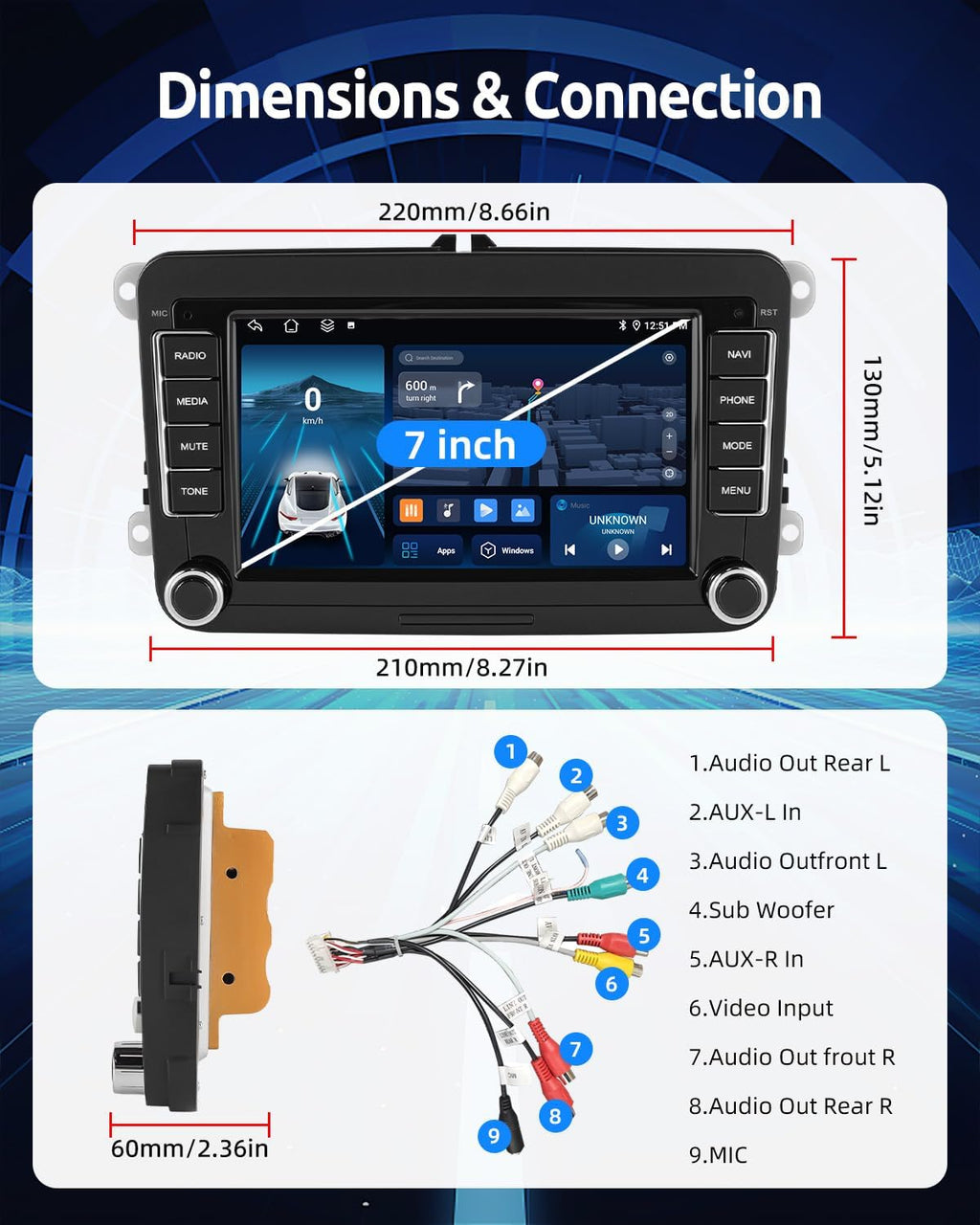 7" Android 14 Apple Carplay for VW Golf 5 6 Passat Polo Touran Tiguan Caddy EOS
