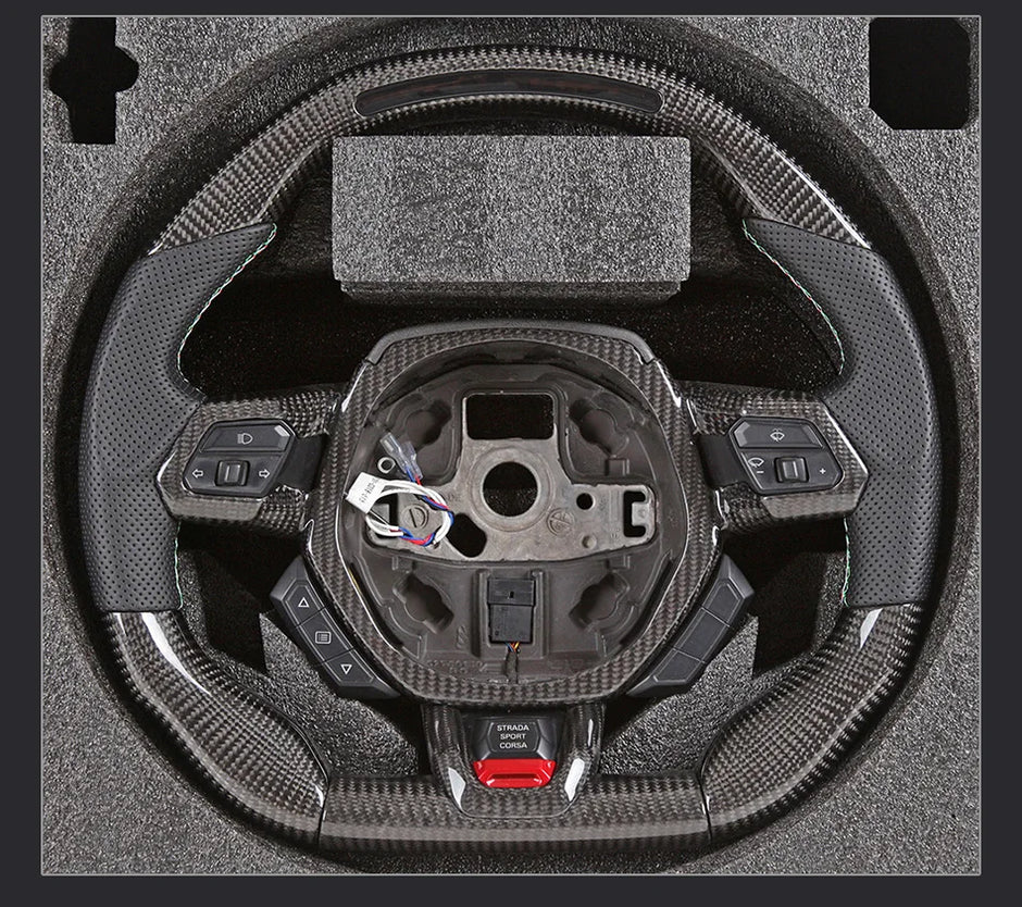 LED Carbon Fiber Steering Wheel (Perforated Leather) for Lamborghini Huracán (2018–2024)
