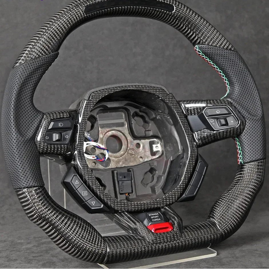 LED Carbon Fiber Steering Wheel (Perforated Leather) for Lamborghini Huracán (2018–2024)