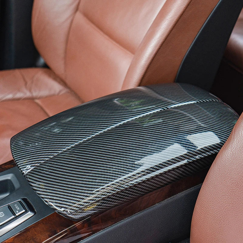 ABS Carbon Fiber-Style Center Console Armrest Lid Cover Trim – BMW X5/X6/X7