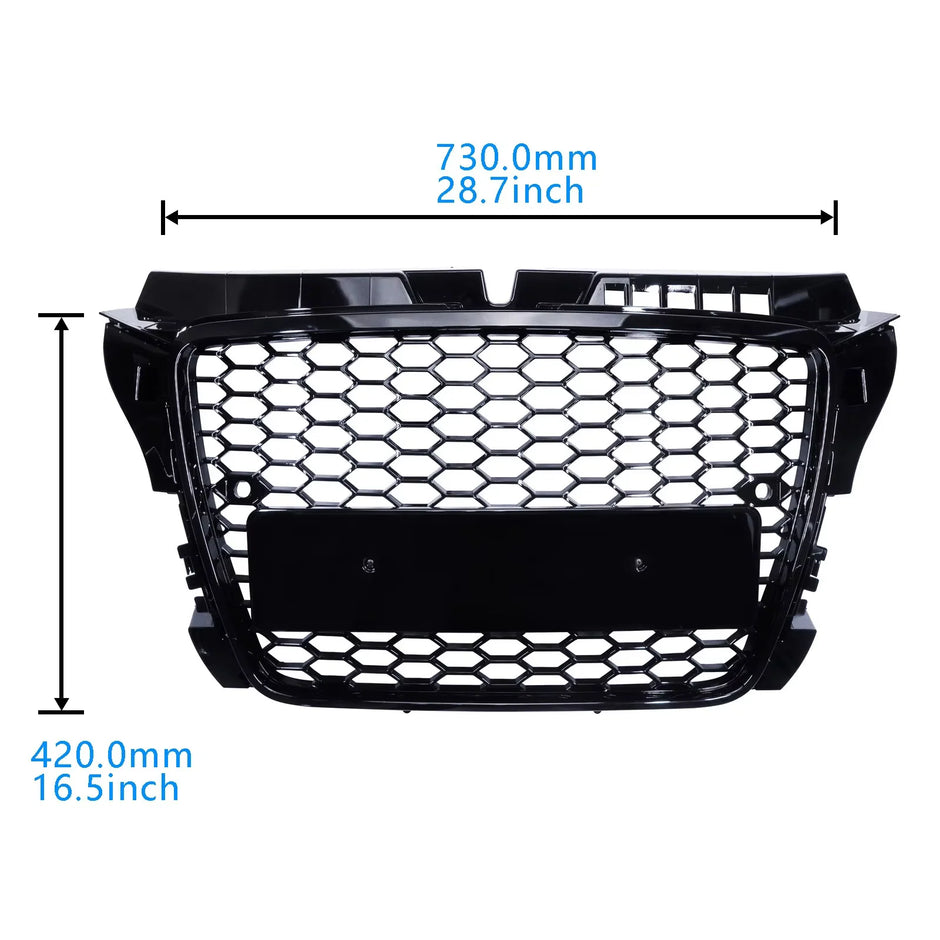 Audi A3 (8P) RS-Style Honeycomb Front Bumper Grille – Gloss Black (08–12)