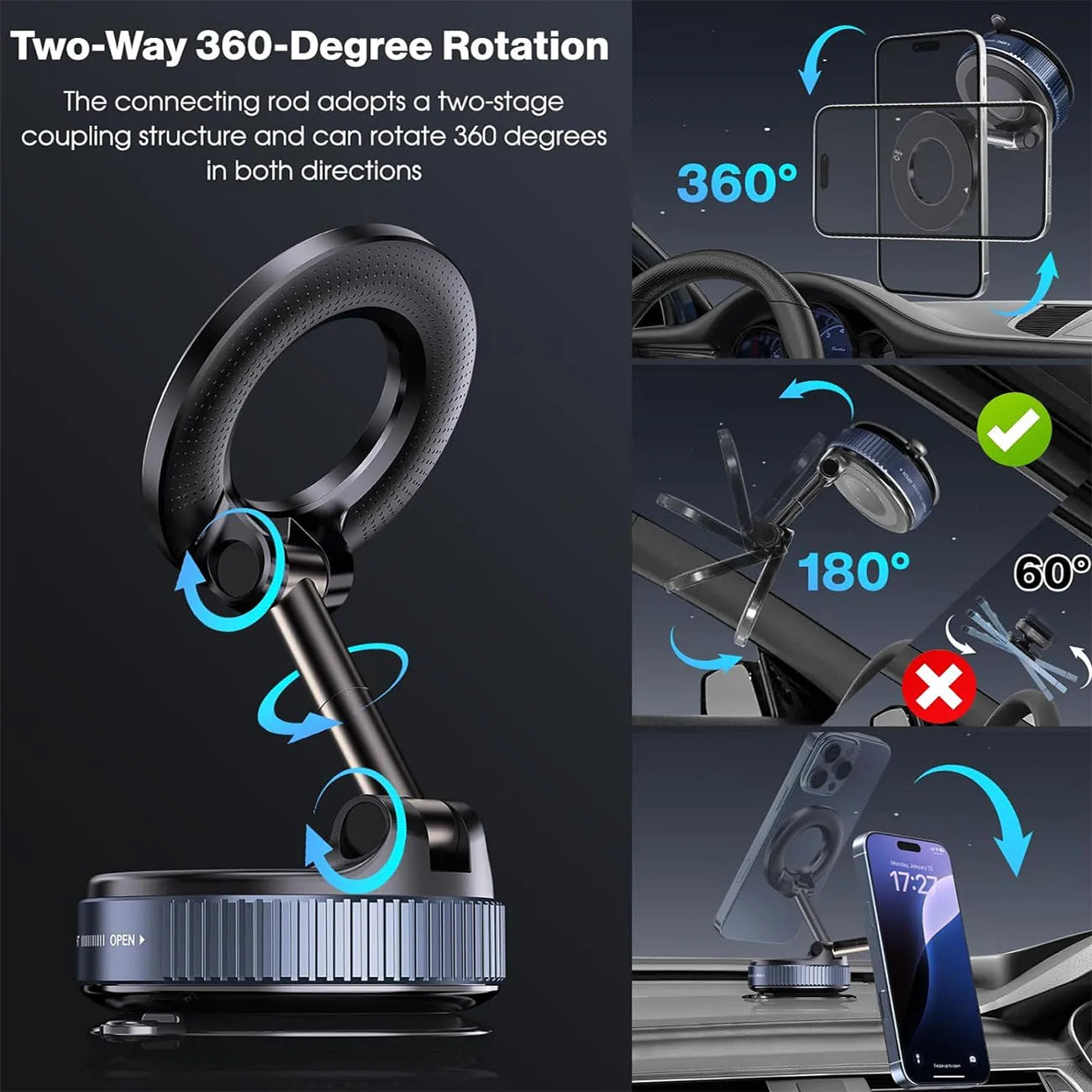 Magnetic Car Phone Holder with 360° Rotation & Foldable Design