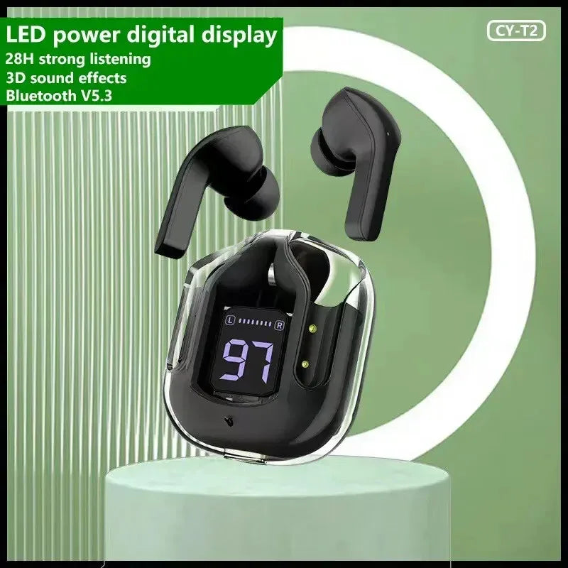 T2 Wireless Earphones Transparent LED Digital Display