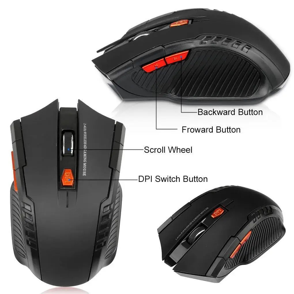 Wireless Optical Gaming Mouse 6 Buttons with USB Receiver