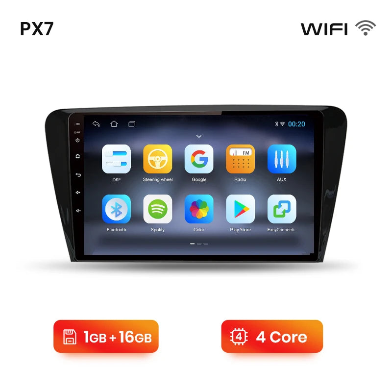 Wireless CarPlay & Android Auto Touchscreen Head Unit (PX7) – Skoda Octavia Mk3 (2013–2018)