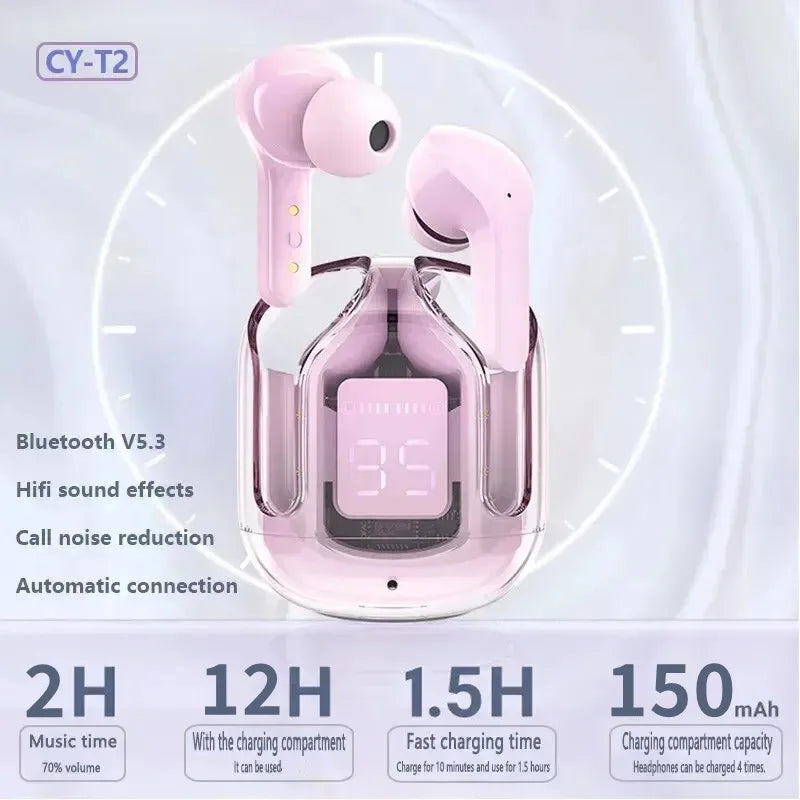 T2 Wireless Earphones Transparent LED Digital Display