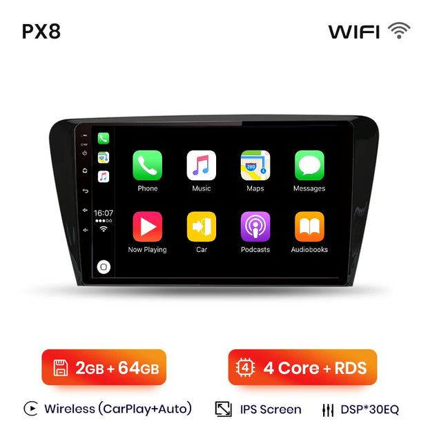 Wireless CarPlay & Android Auto Touchscreen Head Unit (PX7) – Skoda Octavia Mk3 (2013–2018)