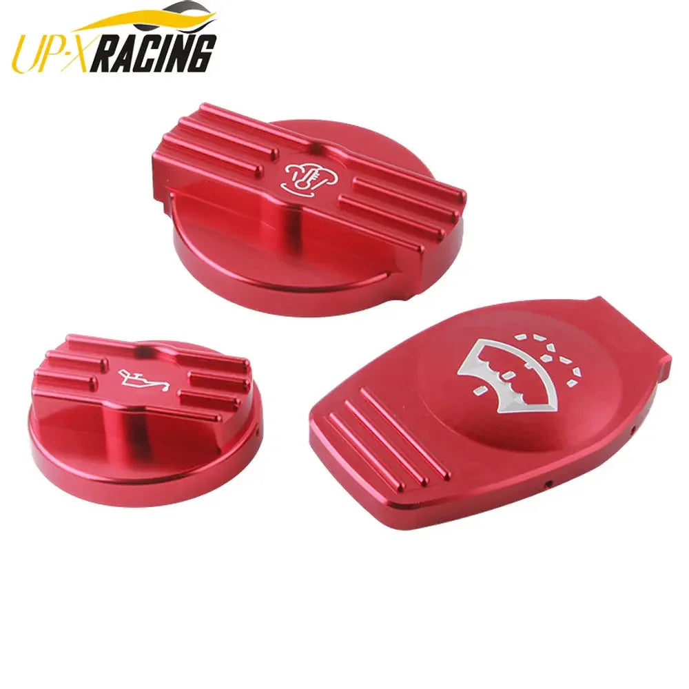 Aluminium Engine Bay Cap Covers (Oil + Coolant + Washer) – Red/Black