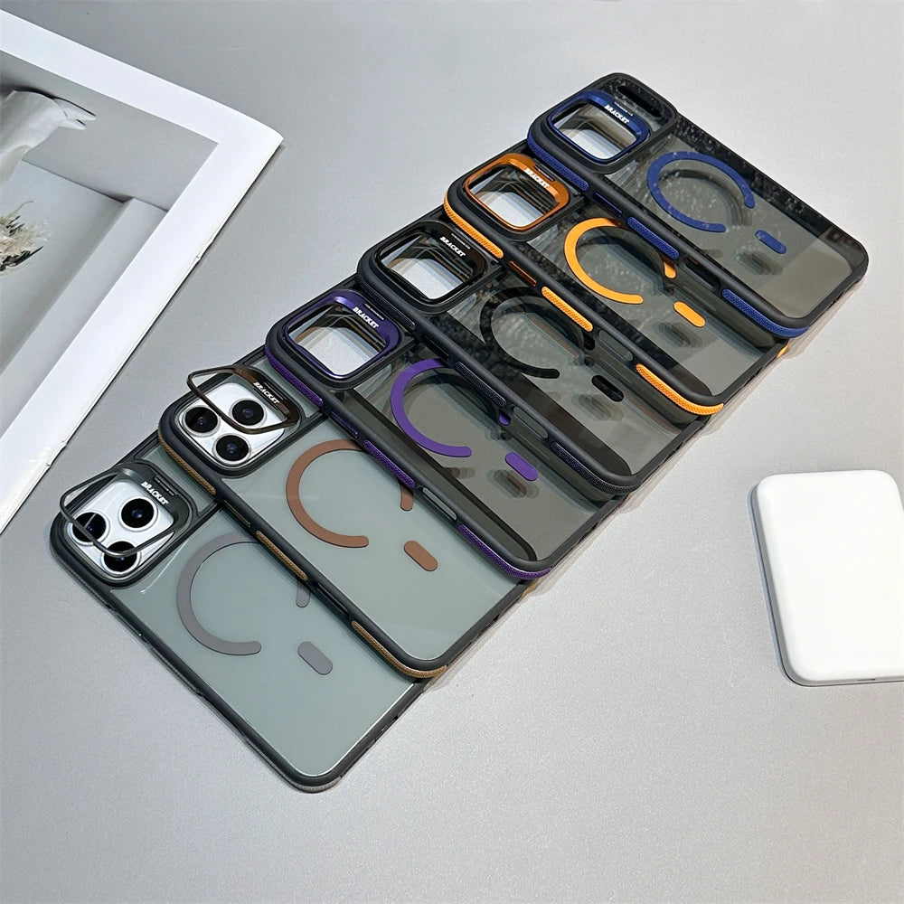Luxury Transparent Magsafe Kickstand Phone Case For iPhone 11-17