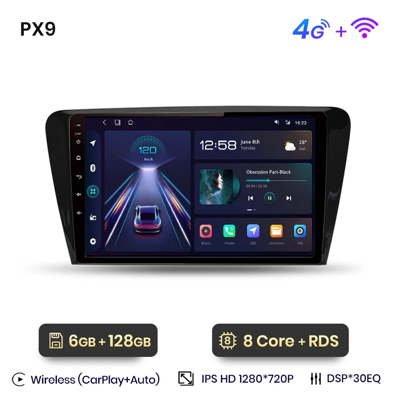 Wireless CarPlay & Android Auto Touchscreen Head Unit (PX7) – Skoda Octavia Mk3 (2013–2018)