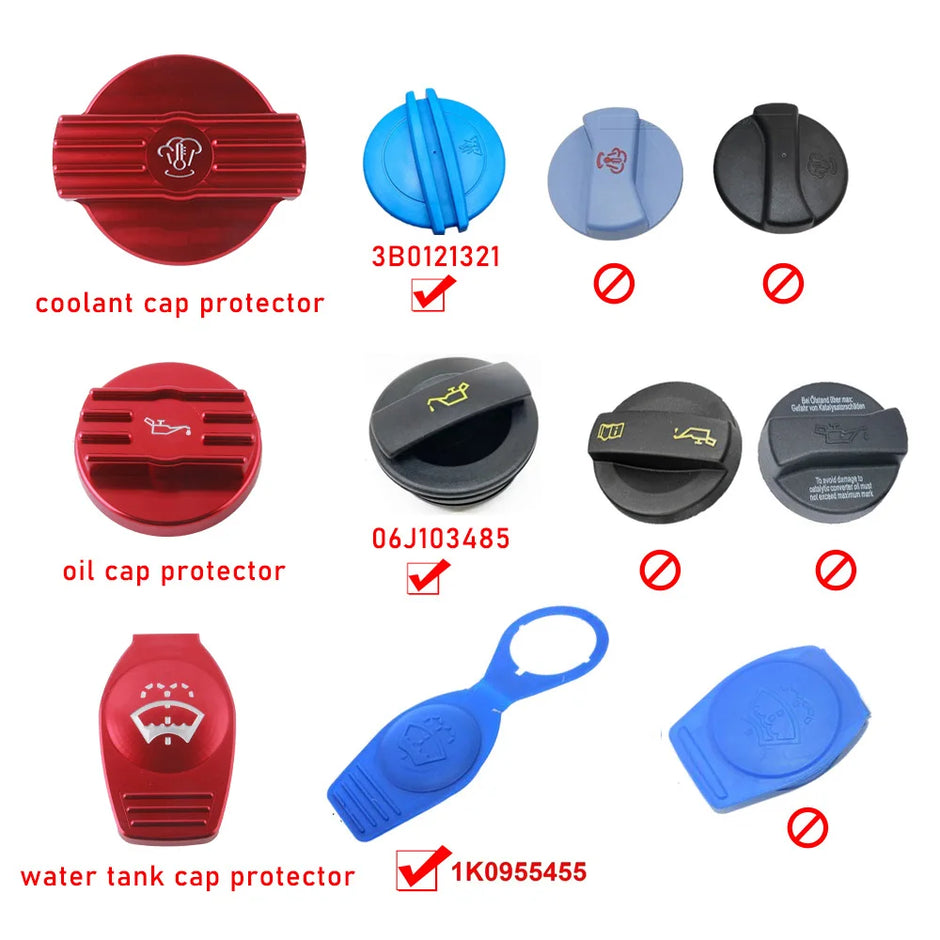 Aluminium Engine Bay Cap Covers (Oil + Coolant + Washer) – Red/Black