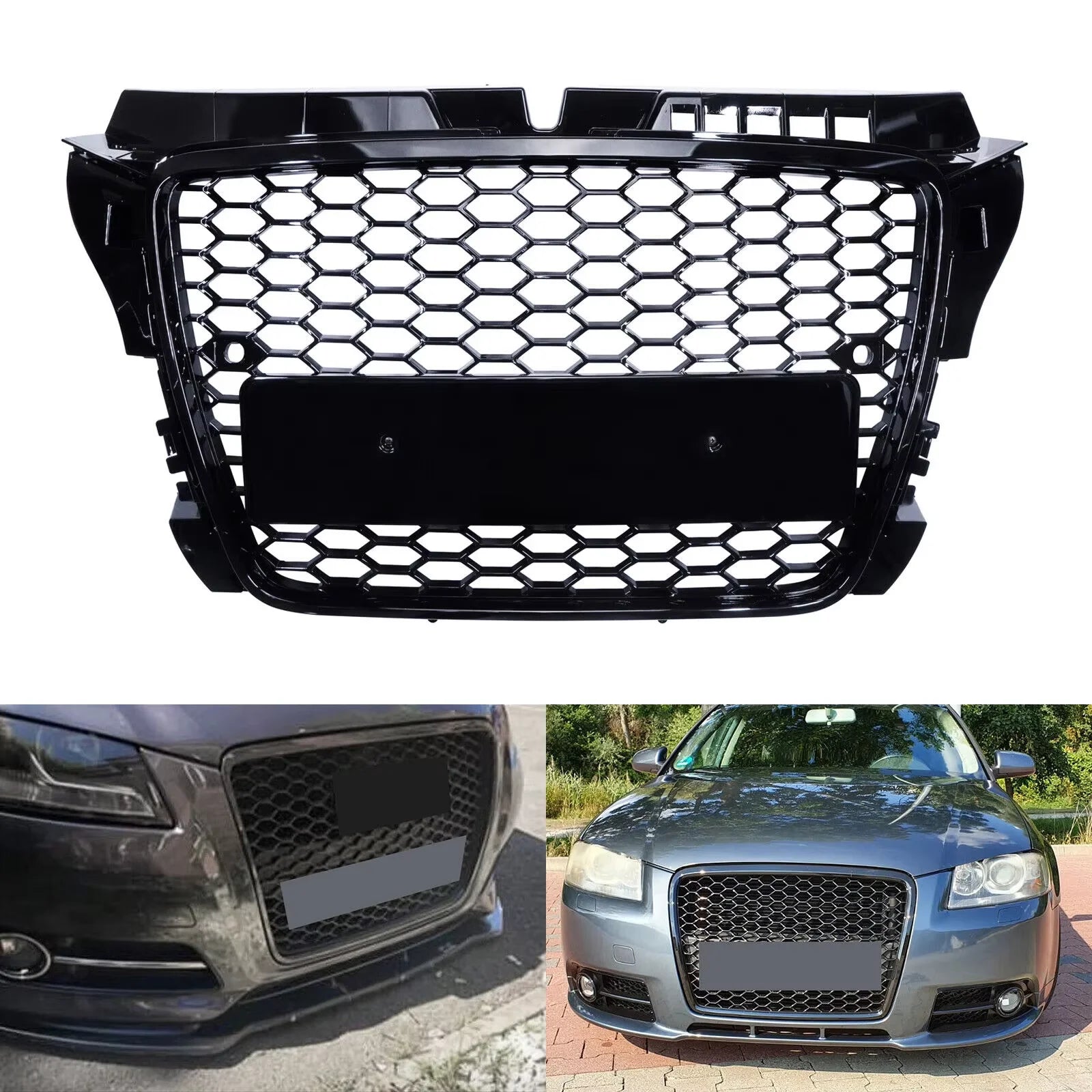 Audi A3 (8P) RS-Style Honeycomb Front Bumper Grille – Gloss Black (08–12)