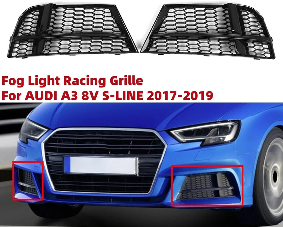 Audi A3 8V S-Line Fog Light Racing Grille Covers (Pair) – 2017–2019