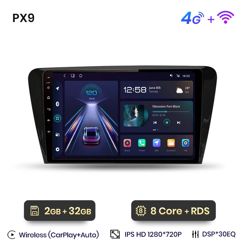 Wireless CarPlay & Android Auto Touchscreen Head Unit (PX7) – Skoda Octavia Mk3 (2013–2018)