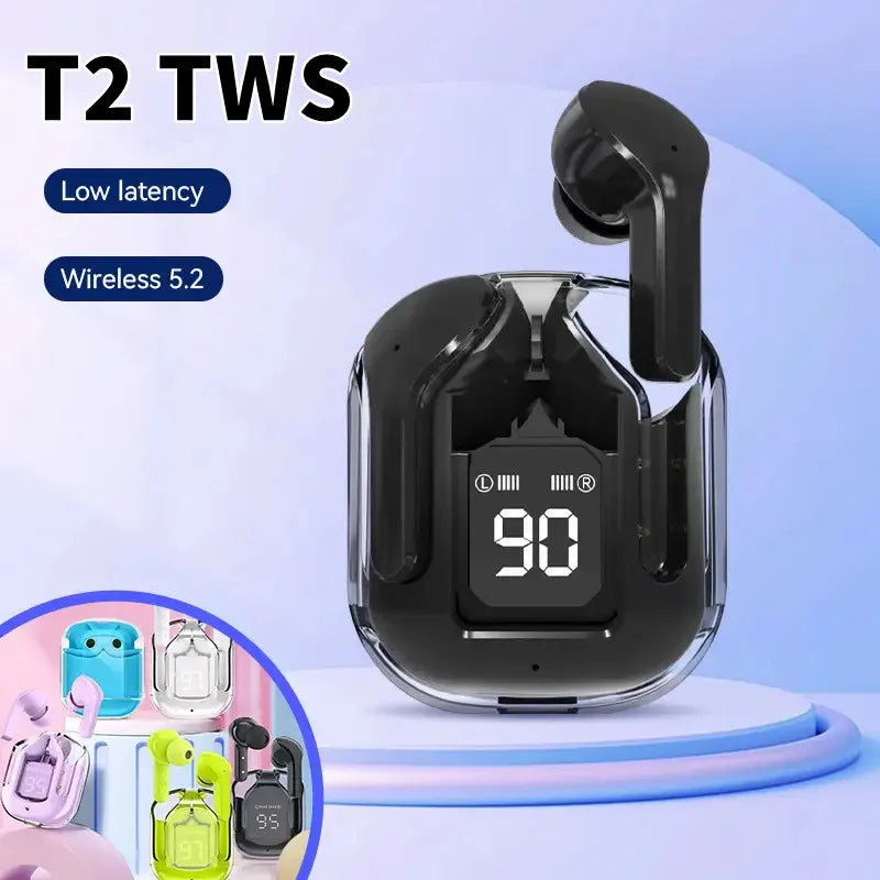 T2 Wireless Earphones Transparent LED Digital Display